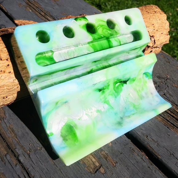 Desk Organizer Phone Holder Tablet Stand Handmade Resin Tech Gear - Picture 5 of 17